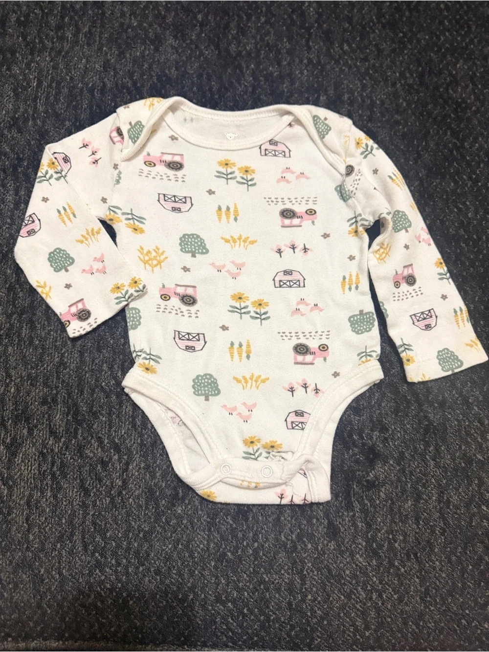 Long-Sleeve Farm Print One-Piece Bodysuit